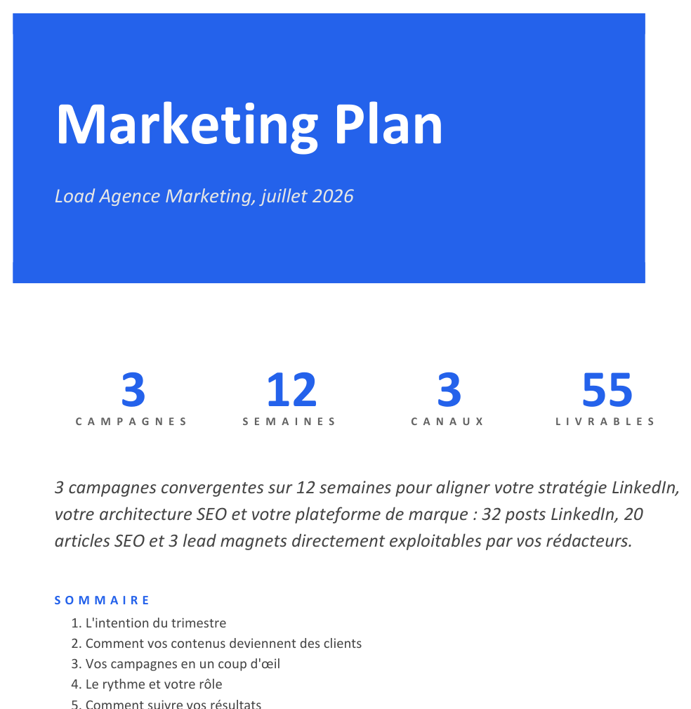Page de garde du plan marketing Load Agence Marketing