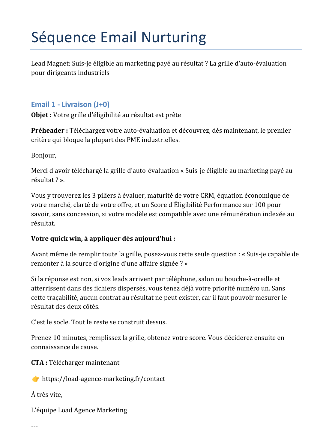 Séquence d'emails de relance, email de livraison J+0