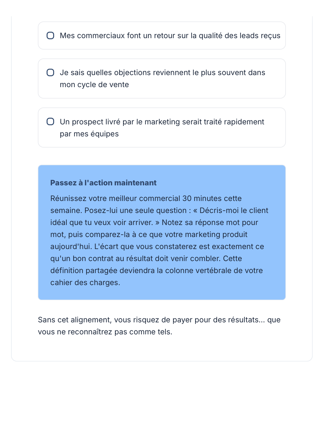 Page intérieure du guide, checklist et conseil