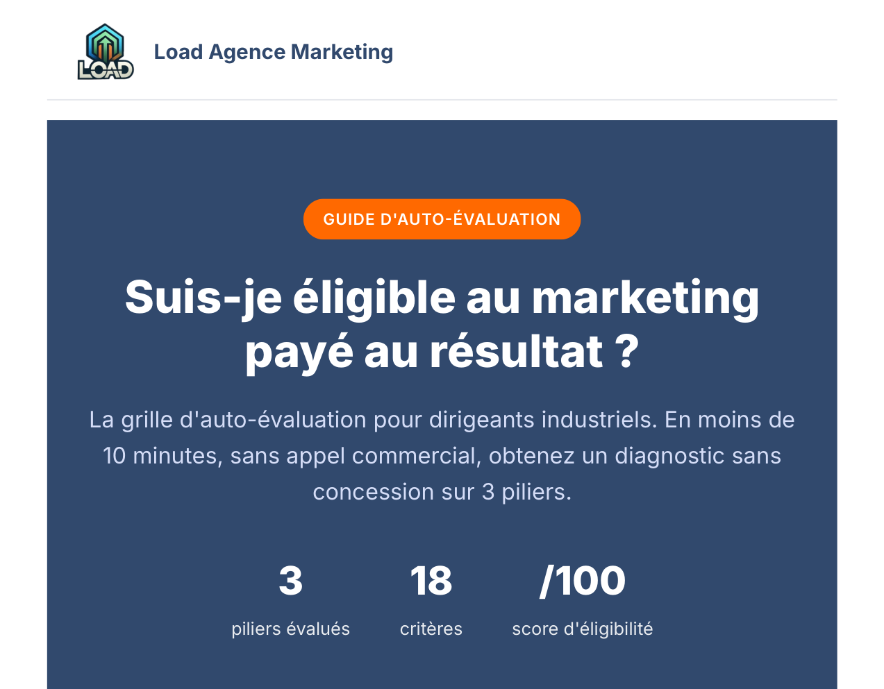 Page de garde du guide d'auto-évaluation Load Agence Marketing