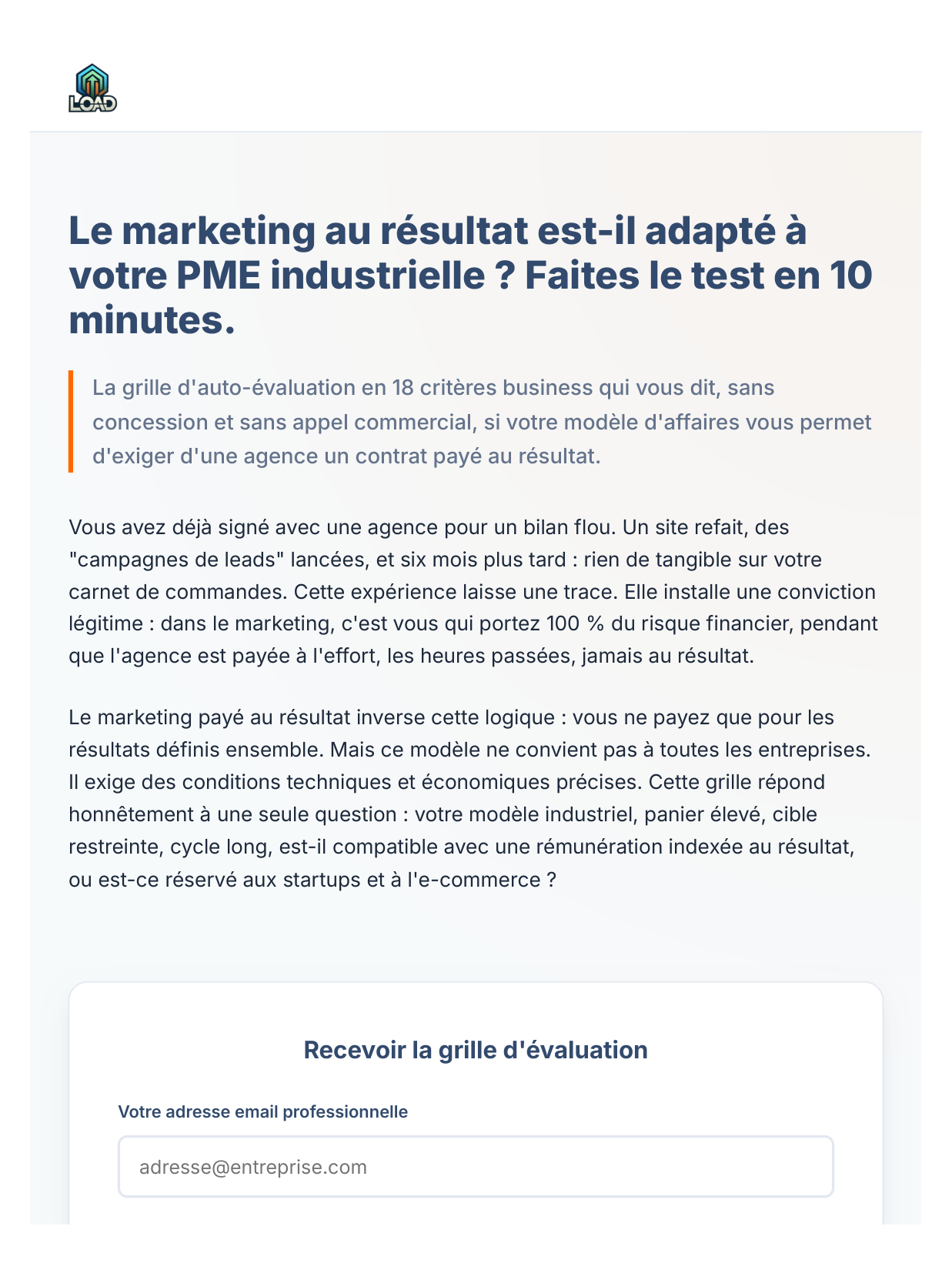 Landing page de capture du lead magnet