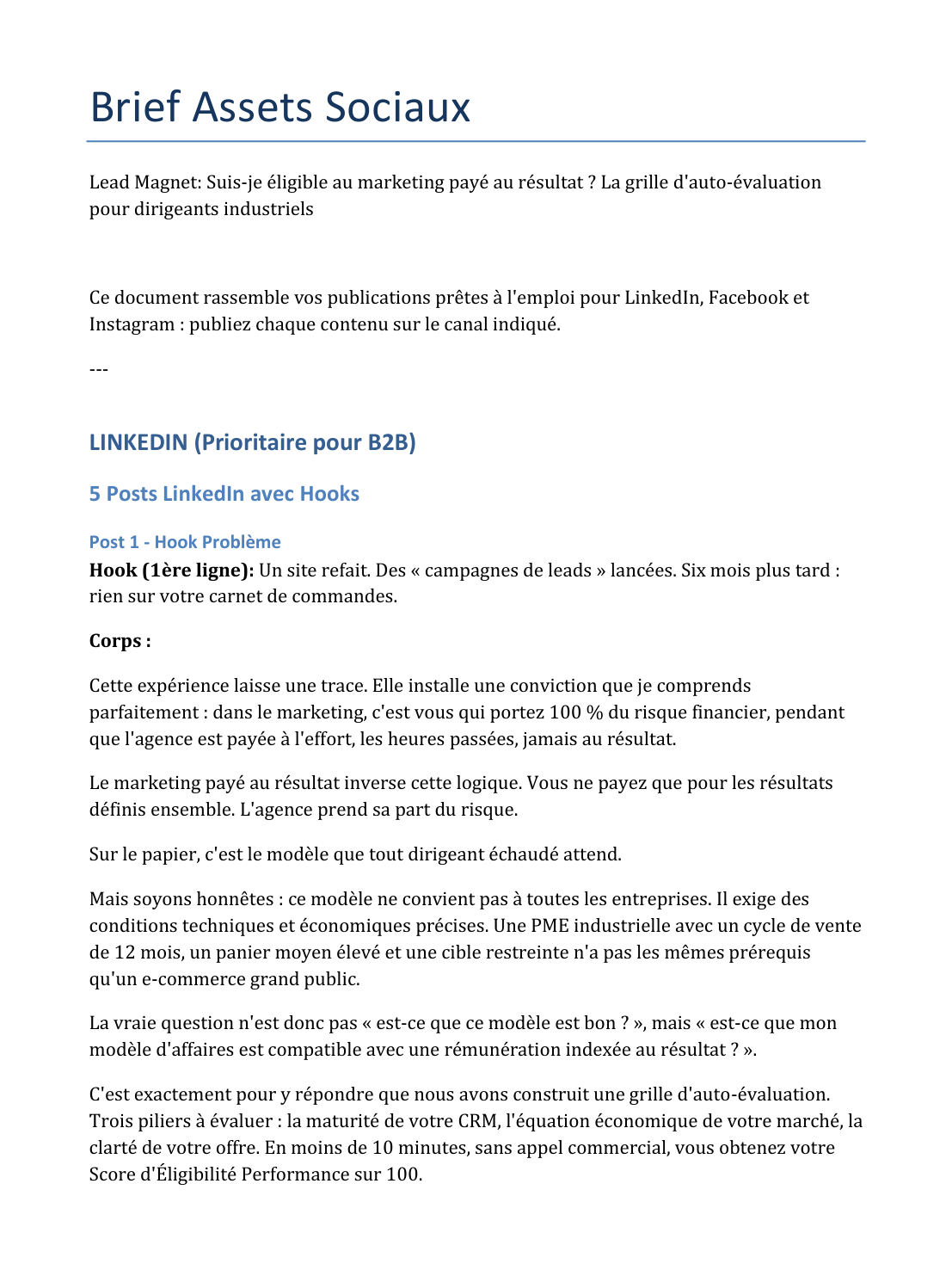 Posts LinkedIn et Facebook prêts à publier