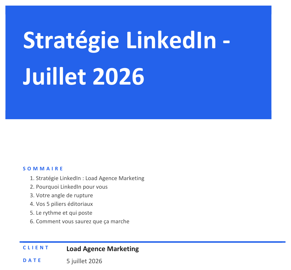 Page de garde de la stratégie LinkedIn Load Agence Marketing