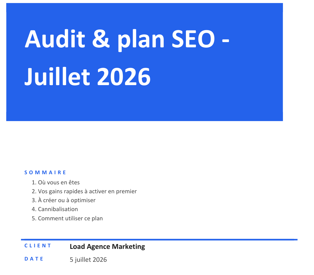 Page de garde de l'audit et plan SEO Load Agence Marketing